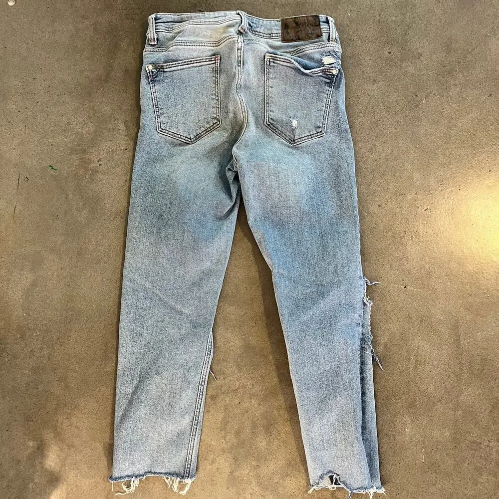 ZARA Z1975 Denim Embroidered distressed ankle crop denim jeans womens 2 pants